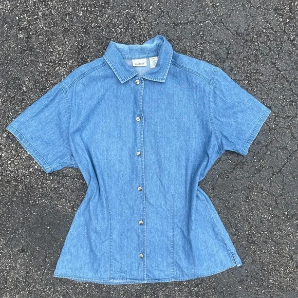 Vintage 90s L.L. Bean Denim Jean Button-up Blouse - Picture 5 of 5
